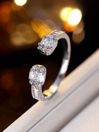 1pc Women's Ring, Vintage Fashion Elegant Niche Sparkling Cubic Zirconia Minimalist Elegant Versatile Open Ring, Suitable For Gift And Daily Wear