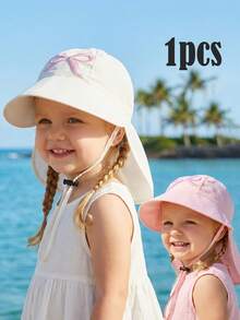 1pc Girls' Summer Hat, Fashionable Embroidered Bucket Hat, Girls' Versatile Sun Protection Wide Brim Beach Hat - 1PC - View 2