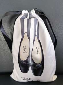 舞蹈鞋收纳袋，缎面抽绳袋，防尘芭蕾舞鞋袋 - 黑色 - 查看 4