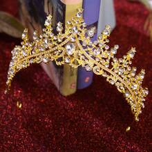 新款巴洛克宫廷风格高端新娘皇冠头饰，与婚纱完美搭配 - 金色 - 查看 1