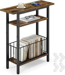 Narrow Side Table With Charging Station, Side End Table Couch, 3-Tier Small End Tables Small Spaces, 25.2 Tall Slim Nightstand Bedside Table Living Room, Bedroom, Greige - Rustic Brown - View 1
