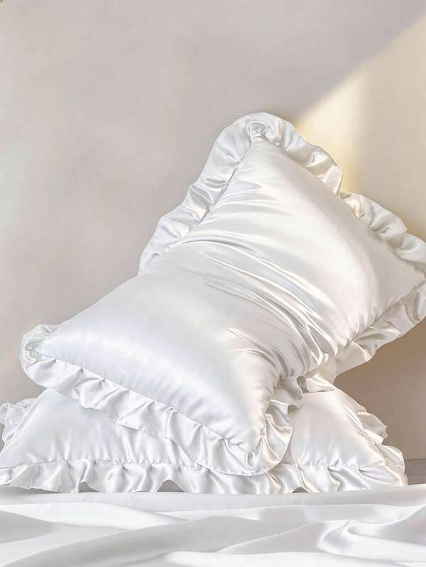 2pcs Luxury Satin Pillowcase Set With Lace Trim, Soft & Breathable, Anti-Wrinkle, Gentle On Hair & Skin, Improves Sleep Quality, Pillow Insert Not Included. Suitable For Home Bedding, Dorm, Oeko-Tex Certified.