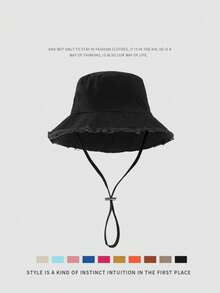 1pc Summer Drawstring Brim Bucket Hat, Outdoor Sun Hat, Adjustable Chin Strap, Durable Design, Soft Fabric, Windproof, Fashionable, Suitable For Travel, Beach, Leisure Vacation, Daily Use - Multicolor - View 3