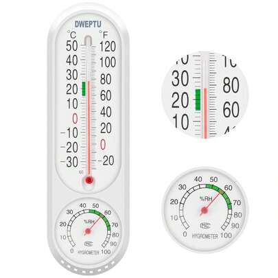 Indoor Outdoor Wall Thermometer Humidity Meter Vertical Thermometer And Hygrometer Wireless Temperature Humidity Gauge Meter With Fahrenheit/Celsius For Patio Garden