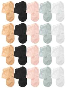1/5/10 Pairs Of Lolita Women Fashion Invisible Lace Thin Hollow Mesh Non-Slip Shallow Transparent Socks - Multicolor - View 10