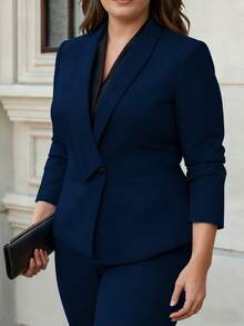 Áo khoác blazer kiểu dáng cổ điển, thanh lịch, phù hợp cho công sở, kinh doanh, đi làm, mọi mùa, cỡ lớn. - Màu xanh hải quân - Xem 8