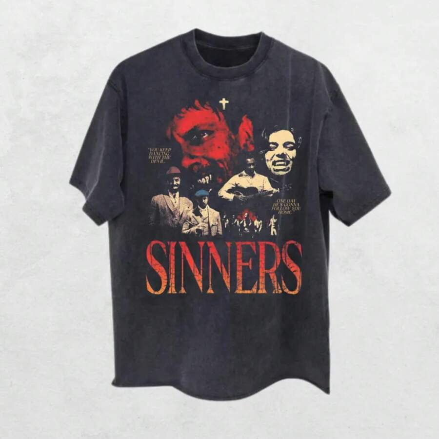 Sinners Movie T-Shirt 9BGA - 黑色 - 查看 1