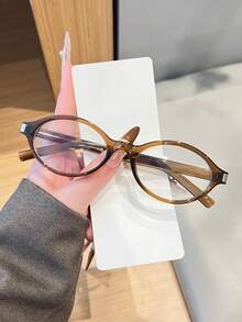 一副复古椭圆形镜框透明镜片眼镜，时尚百搭，适合日常通勤、办公及休闲场合，聚碳酸酯（PC）材质，无度数，四季皆宜 - 平光 - 查看 11