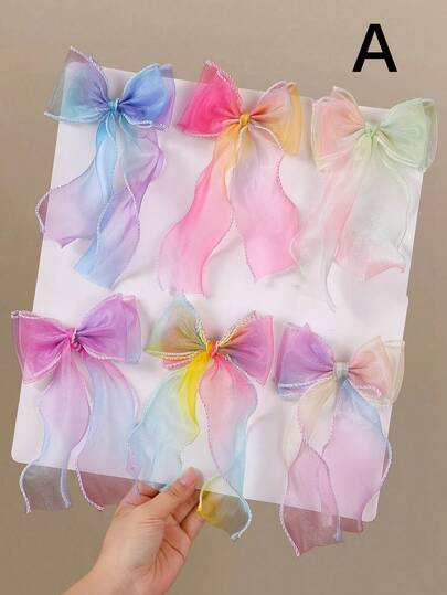 3/3/6pcs Colorful Ombre Double-Layer Bow Hair Clips, Cute Princess Side Bangs Clips, Versatile Barrettes For Daily Use
