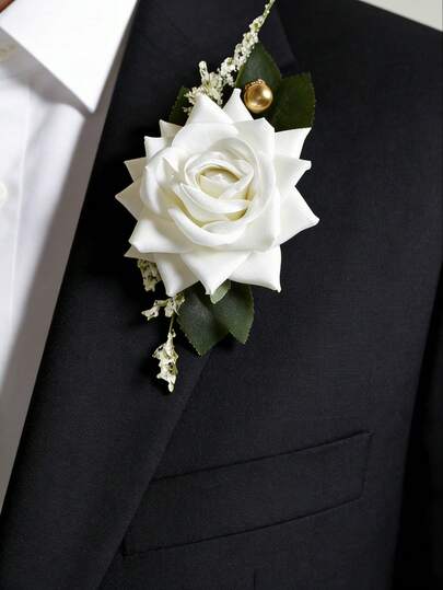 1pc Nature-Inspired Artificial Flower, Leaf & Fruit Decor Boutonniere, Suitable For Wedding, Party, Banquet
