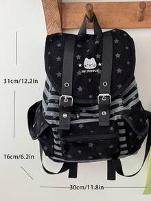 1pc Minimalist Large Capacity Multi-Pocket Drawstring Backpack, Striped Star Pattern, Suitable For Traveling, Sightseeing, Vacation, Fits Clothes, Books, Laptop - Multicolor - View 4