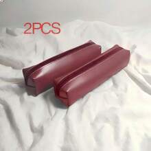 INS Style Faux Leather Pencil Case, Burgundy/Black Minimalist Zipper Pencil Box, Large Capacity For Students - Multicolor - View 7