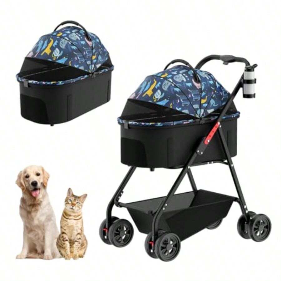 Kokila Carriola Plegable para Perros - Carriola para Mascotas con Cuerpo Separable Frenos de Cesta Portaobjetos Ventilación Frontal y Techo Rebatible para Mascotas hasta 15kg - Azul - Gato azul - Ver 1