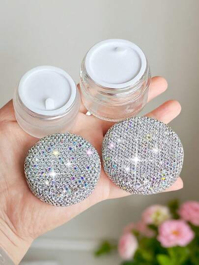 1pc Luxury Rhinestone Decorated Refillable Jar, Suitable For Cream, Lotion, Foundation, Portable Travel Cosmetic Packaging, Gift For Holidays
