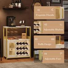 Armario de bar de vino moderno de 36 pulgadas con puerta de malla - estante de vidrio ajustable y estantes extraíbles - Oro - con luces - Ver 6