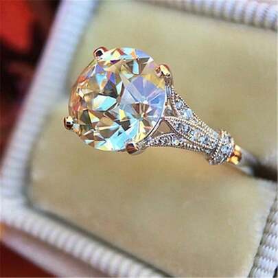 1pc Women's Engagement Ring, 3.4g Pure Silver 4-Prong Setting Synthetic Cubic Zirconia Wedding Band, High-End Jewelry