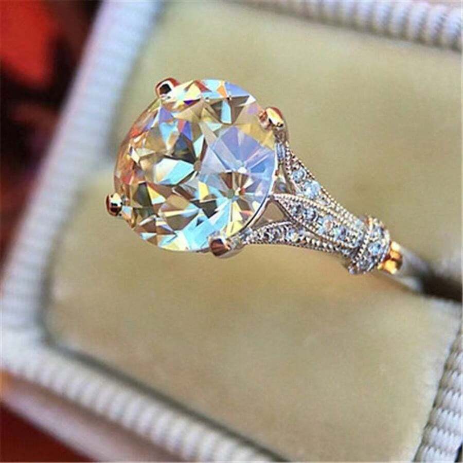 1枚女士订婚戒指，3.4克纯银四爪镶嵌合成立方氧化锆结婚戒指，高端珠宝 - 銀色 - 查看 1