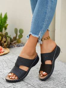 女士坡跟凉鞋，时尚鞋履 - 黑色 - 查看 2