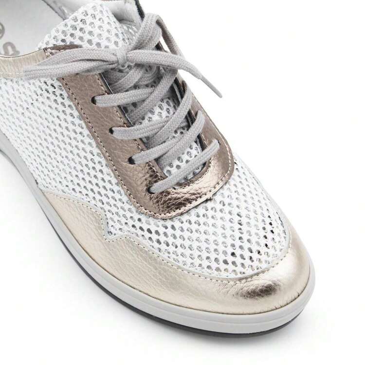 Deportivo Suave 3401 Blanco/Metalizado Mujer Piel Rejilla - Plateado - Añade 6