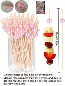 100根粉色珍珠水果蛋糕串签，适用于派对甜点、蛋糕、饮品、开胃菜、三明治、水果、圣诞派对用品、圣诞礼物 - 彩色 - 查看 9