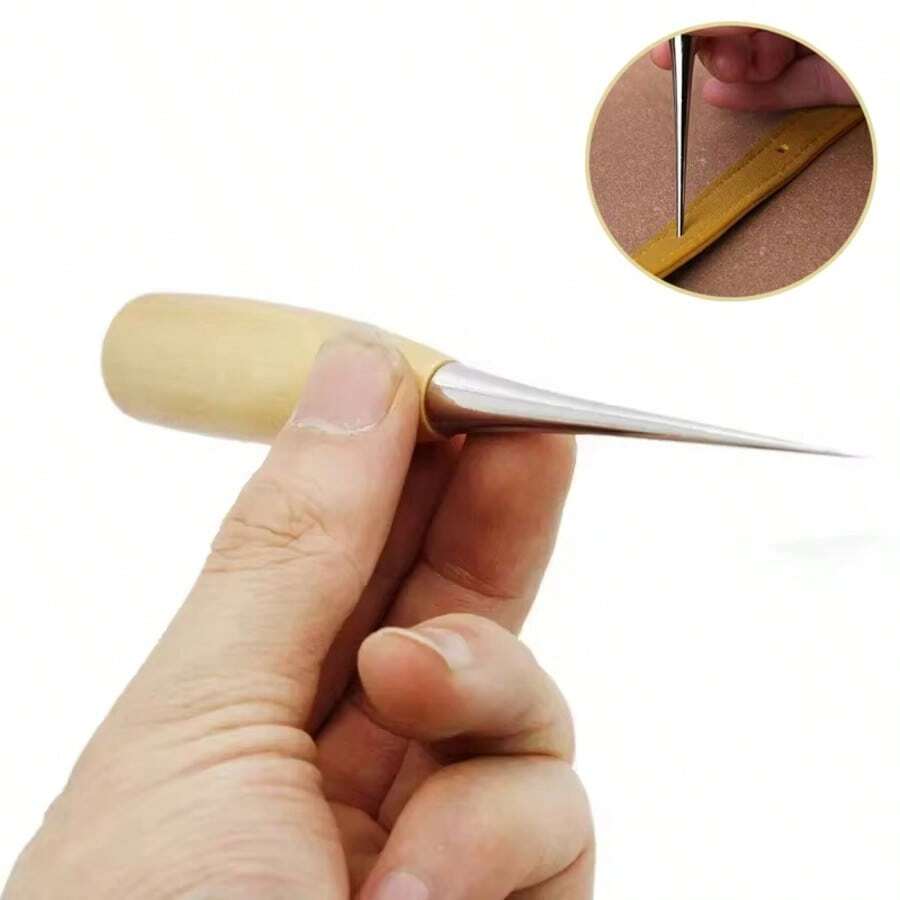 1件装皮革手工缝纫锥工具皮革工艺打孔工具木柄钢锥工艺缝纫皮革工具 - 1 - 查看 1