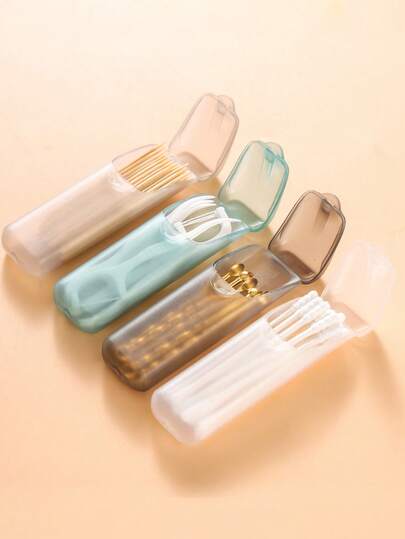 1 pieza Caja de almacenamiento de hilo dental de viaje de material PP transparente y creativo, caja de almacenamiento de palillos de dientes mini, caja de almacenamiento de hisopos de algodón, caja de almacenamiento de artículos pequeños multifuncional, adecuada para viajes, viajes de negocios, vacaciones, hogar, escuela