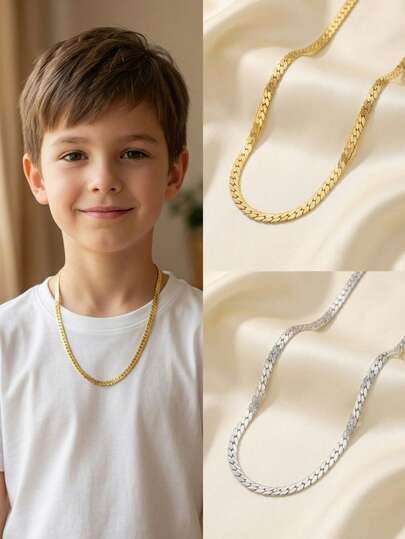 1 pieza Collar de cadena de acero inoxidable clásico, joyería de calle para niños y niñas, accesorio decorativo, regalo para familiares y amigos