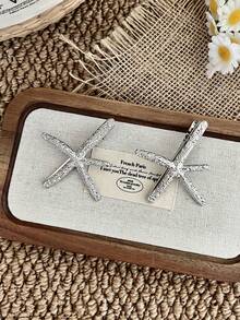 2pcs Silver Starfish Hair Clips, Women's Bangs Duck Mouth Clips, Cute & Stylish Side Hair Clips, Hair Accessories - Multicolor - View 7