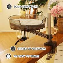 猫窝桌带宠物垫，猫吊床带碗，360°旋转，高度可调节，透明灰色 - 彩色 - 查看 4