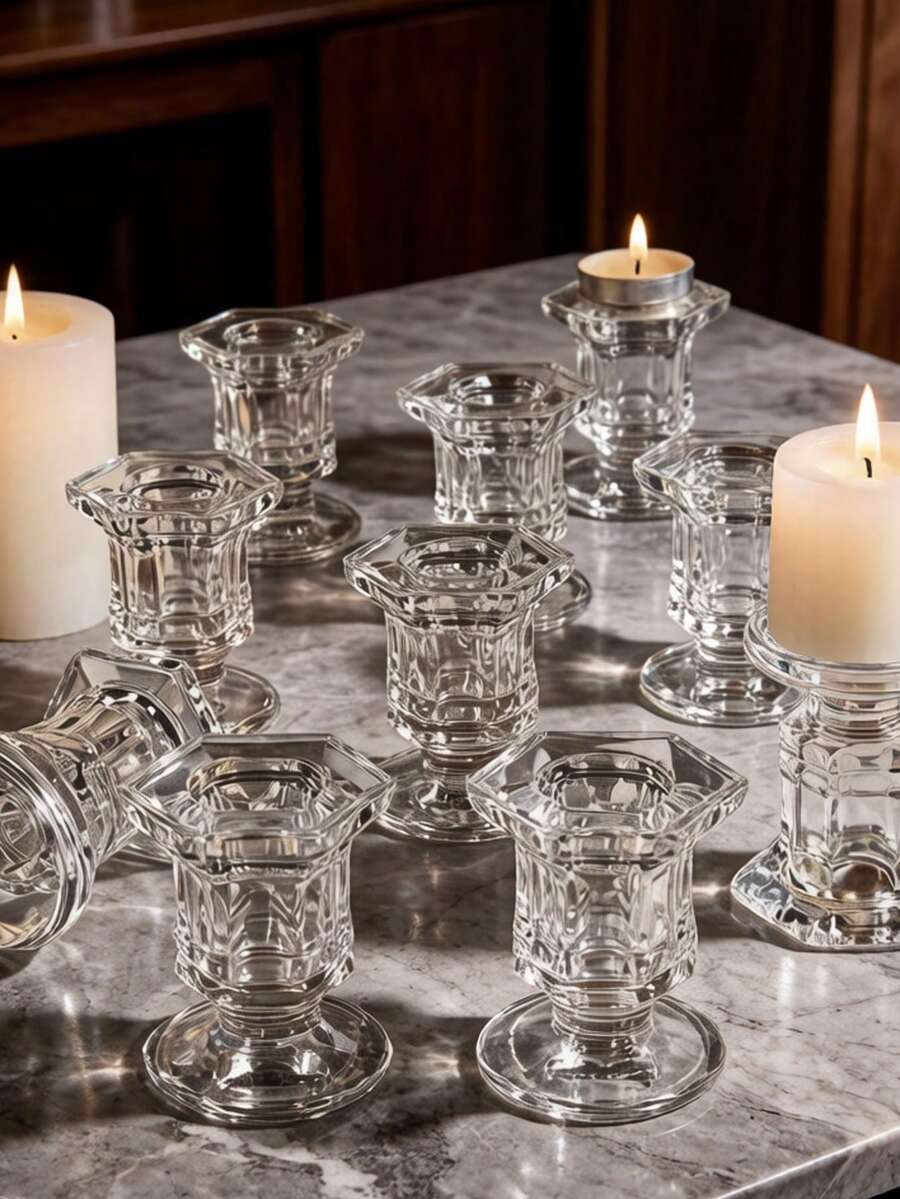 1 件/1 套玻璃烛台/烛架/烛台，温馨透明玻璃烛台，适用于节日聚会、家居装饰、乔迁礼物、餐桌中心摆件、下午茶摆设、儿童派对装饰、婴儿房装饰、宠物友好型家居装饰、窗台展示、书架装饰、玄关桌装饰、户外露台装饰、烛光瑜伽等场合。