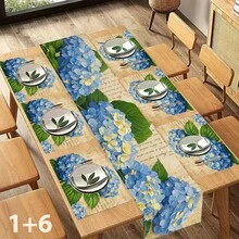 1/4/6/8/12 Piezas Manteles de mesa de lino lavables con estampado floral y de hortensias de colores, manteles protectores para mesa de comedor interior/exterior, adecuados para reuniones familiares, festivales, cocina, decoración de sala de estar, entrada - Multicolor - Ver 6