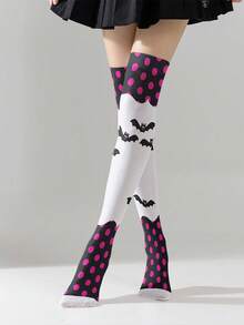 1/2 Đôi tất nữ 50D hơi trong suốt in hình dơi hồng và chấm bi - Món quà Halloween dễ thương, ngộ nghĩnh, tất dài đến đầu gối in chuyển nhiệt 360 độ. - Nhiều màu - Xem 7