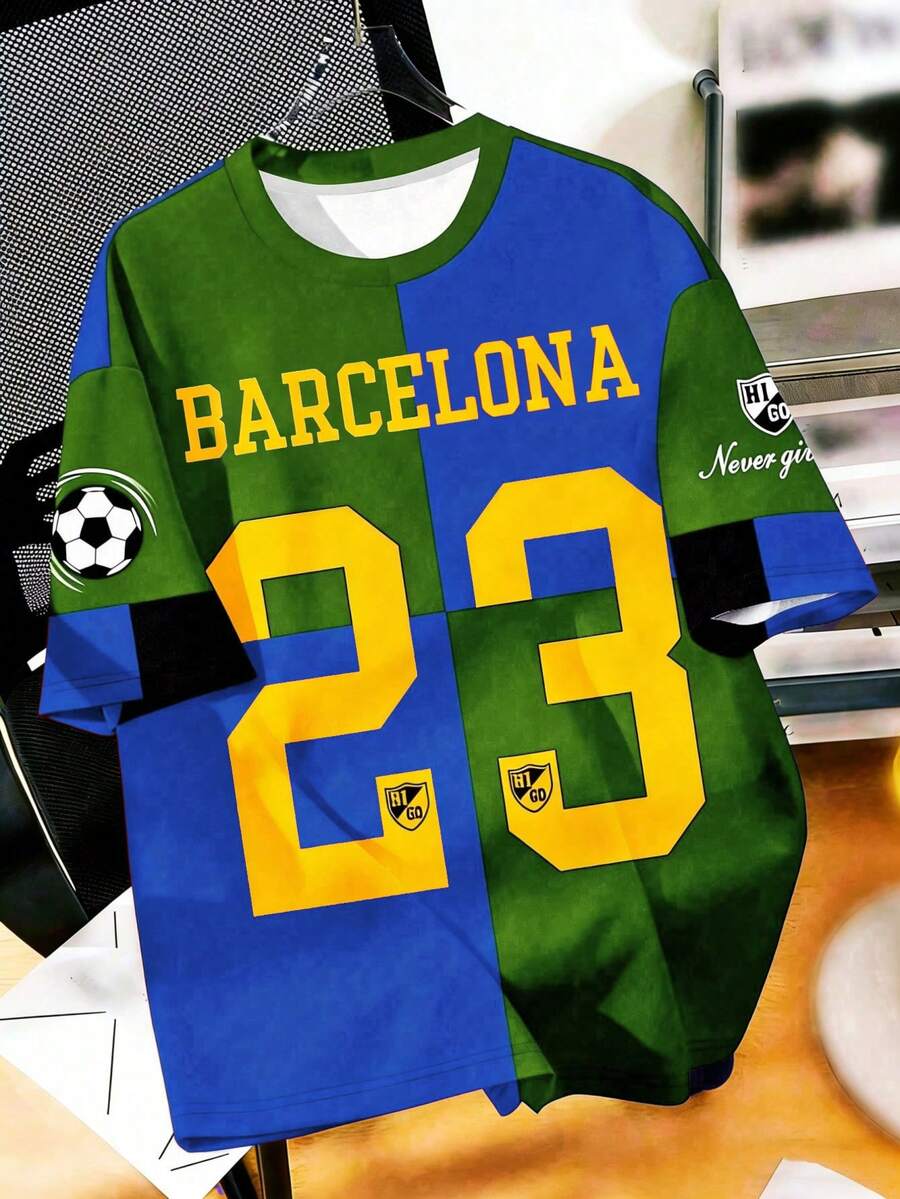 Barcelona Retro Jersey #23 Red & Blue Patchwork Sports Short Sleeve T-Shirt For Men - Green - View 1