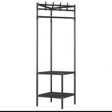 Multi-Layer Corner Shelf, Freestanding Storage Rack For Bedroom And Living Room, 2-Tier Clothes Rack With Hanging Bar. - Black - View 5