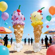153 chiếc. Một bộ bóng bay hình kem khổng lồ, gồm các bóng bay cao su tự nhiên màu trắng, màu mơ, đỏ, vàng và tím, cũng như các bóng bay cao su dài màu vàng, tím, đỏ, xanh dương, hồng và xanh lá cây. Thích hợp cho các bữa tiệc mùa hè, sinh nhật, lễ hội thiếu nhi, lễ Phục sinh, lễ hội mùa xuân, mùa tốt nghiệp, ngày hoạt động gia đình. - Xem 11