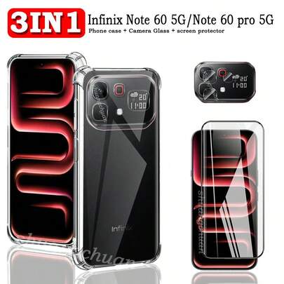 三合一 Note 60 透明防震保护壳 + 屏幕保护膜 + 摄像头镜头膜，防刮全包保护套装，适用于 Note 60 Pro 5G