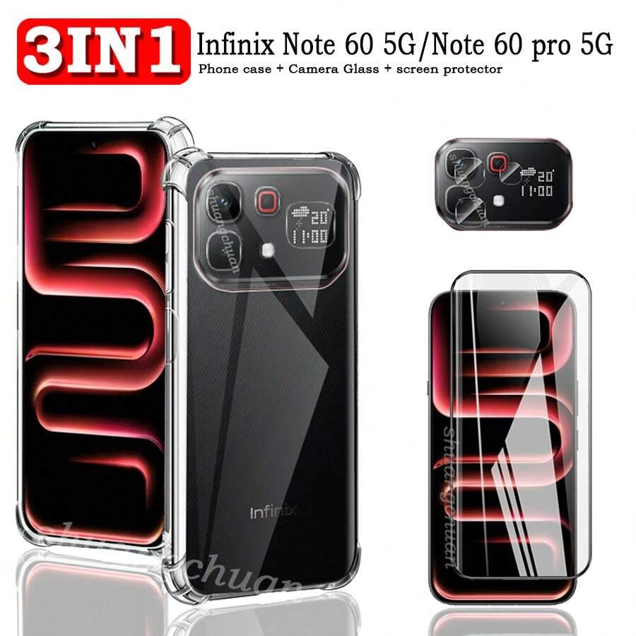 三合一 Note 60 透明防震保护壳 + 屏幕保护膜 + 摄像头镜头膜，防刮全包保护套装，适用于 Note 60 Pro 5G - 3-IN-1 - 查看 1