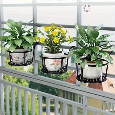 1/2/3 Piecesof Iron Hanging Flower Pot Rack, With Hook Flower Pot Stand, Flower Pot Container, Metal Plant Growing Hanging Basket Stand, Hanging Flower Rack, Flower Pot Container Accessories, Flower Stand Shelf, Suitable For Fence, Terrace, Balcony, Outdoor Plant Hanging Pot Stand, Round Iron Railing Balcony Succulent And Green Plant Flower Pot Stand