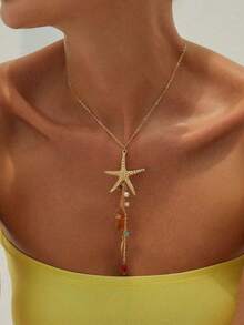 Bộ 1/2/3 món trang sức thanh lịch hình sao biển và vỏ sò, dây chuyền mặt dây tua rua, phụ kiện đa năng, quà tặng trang sức cao cấp cho cả nam và nữ, thích hợp cho các dịp lễ hội. - Nhiều màu - Xem 3