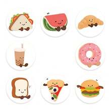 500张/卷 可爱食物插画贴纸，卡通甜甜圈、面包、三明治、汉堡贴纸，手工制作礼品包装不干胶标签，烘焙封口贴纸，甜点包装标签 - 卡通 - 查看 5