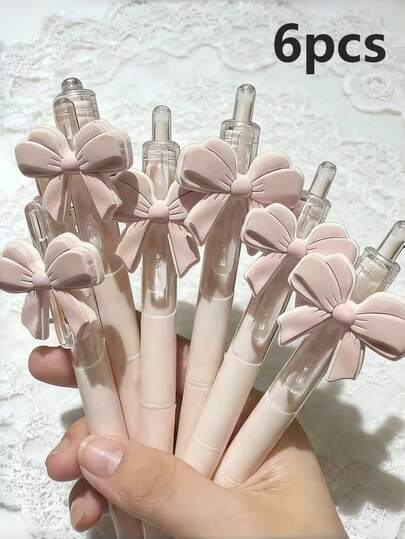 1pc Bow Press Neutral Pen 0.5mm Ballpoint Pen, Study And Office Supplies, High-Quality Press Ballpoint Pen, Gift Pen For Students And Girls, Cute Pink Bow Design, Back-To-School Essential, Small Party Gift