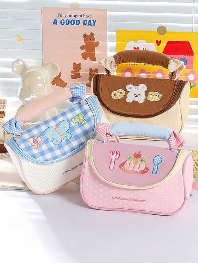 1pc Plaid Sweet Butterfly INS Style Contrast Color Cute Pencil Bag, 4-Layer Large Capacity,Flip-Top Zipper Closure, Portable Handbag, Wide Poening, Built-In Mesh Compartment, Stationery Storage Pouch For Primary School Students,Teenagers And Girls