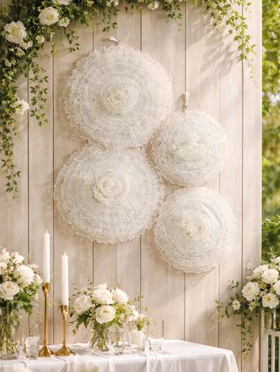 1件白色褶皱花朵墙饰，优雅婚礼派对装饰，适用于婚礼、新娘送礼会、婚宴、波西米亚风婚礼墙饰、婚礼仪式装饰，完美适用于家居、客厅和卧室的婚礼装饰，花卉墙画，婚宴装饰，波西米亚风婚礼配饰，适用于婚礼派对和家居装饰