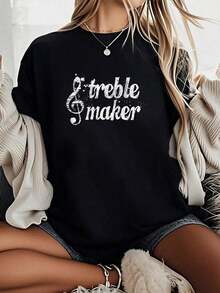 Camiseta Unisex 100% Algodón con Estampado Divertido de Treble Maker - Nota Musical para Amantes de la Música, Camisetas con Gráficos Vintage, Ropa Casual de Verano para Hombres y Mujeres - Negro - Ver 6