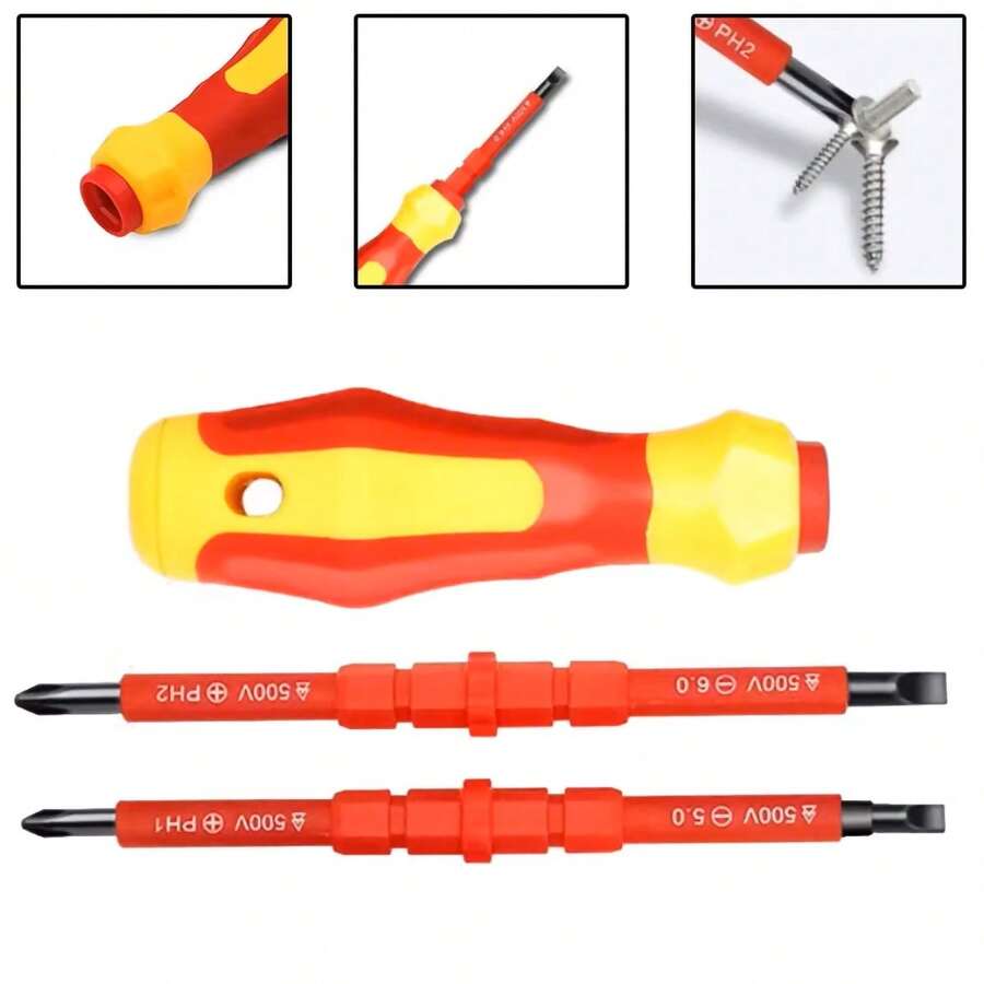 Juego de destornilladores aislados intercambiables 5 en 1, destornillador multifuncional PH1/PH2, juego de herramientas de electricista con ranura y punta - Destornillador aislado - Ver 1