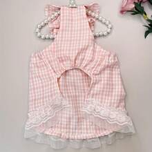 Charming Fairy-Tale Style Lace Bow Plaid Pet Dress - Perfect For Home Gatherings And Outings, Hand Wash Only, Suitable For Small And Medium-Sized Dogs - 粉紅色 - 查看 10