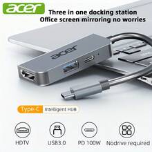 宏碁 HY41-T3 USB-C 三合一集线器适配器，支持高清电视，100W 功率输出，配备 USB-A 数据端口，兼容 MacBook Pro/Air、iPad Pro、iMac、iPhone 16 Pro/Pro Max、XPS、ThinkPad 扩展坞 - 查看 2