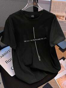 Manfinity Homme Men's Summer Casual Short Sleeve T-Shirt With Letter Print, Round Neck - 黑色 - 查看 2