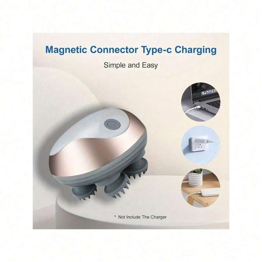 SOKANY 電動頭皮按摩器，Type-C充電（含500mAh鋰電池）。三段速度調節，一鍵自由切換。ABS材質。適用於頭部、頸部、手臂和腿部按摩。