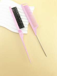 2pcs Hair Styling Brush Set, Includes Curling Rollers & Teasing Comb For Voluminous Hairstyles - Multicolor - View 6